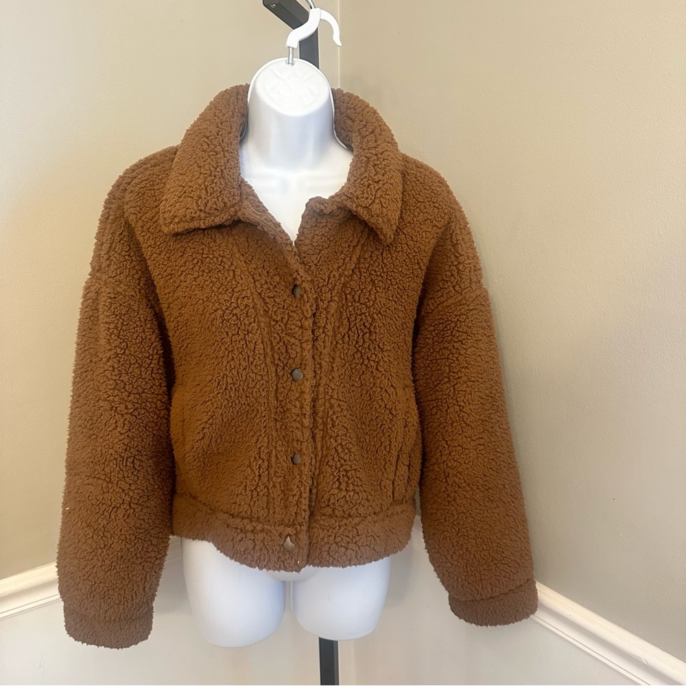 Bb Dakota‎ Steve Madden Brown Sherpa Teddy Cropped Jacket size medium women’s